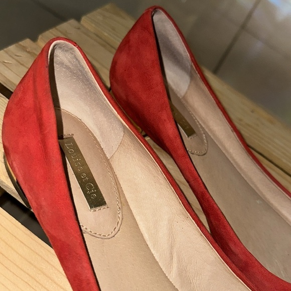 Louise et Cie Women‎ Flat Loafers Sz. 8.5 Round Toe Bow Red Suede - Picture 12 of 12